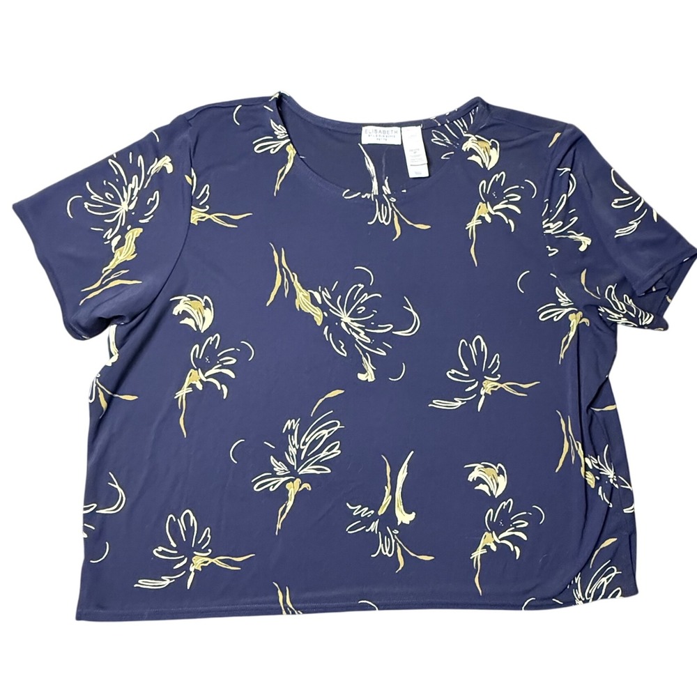 Elisabeth Liz‎ Claiborne Petite 3P Blue Floral Print Short Sleeve Top